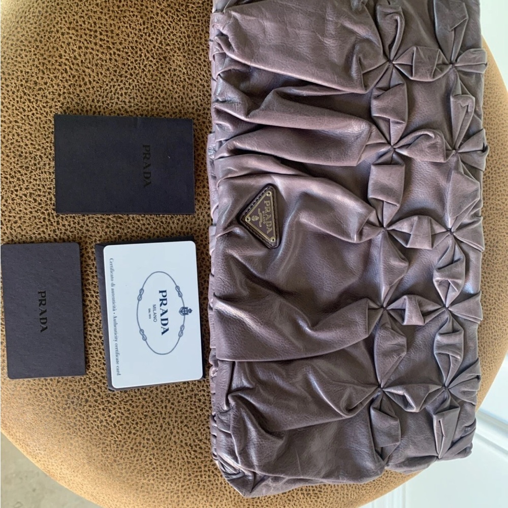 Prada Mauve Leather Clutch with Bow Accents